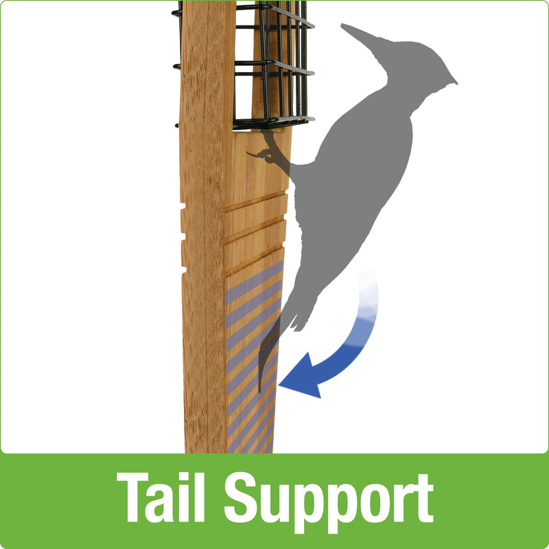 Load image into Gallery viewer, Tail prop design ideal for attracting large woodpeckers like the Pileated to your backyard with the Nature's Way Tail-prop Suet Bamboo bird Feeder