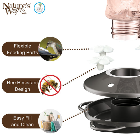 Blush Crackle Artisan Glass Gravity Hummingbird Feeder