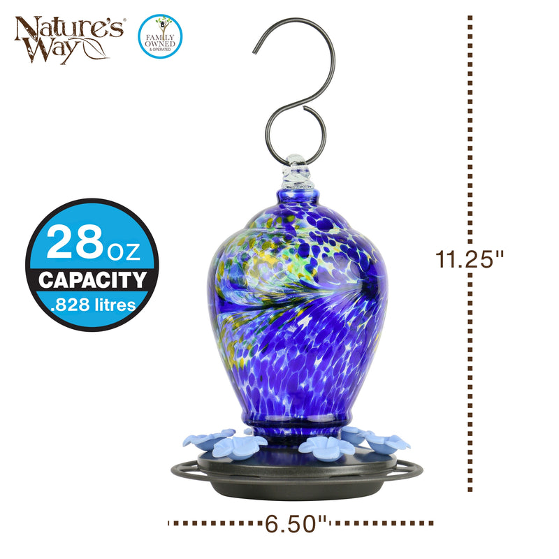 Load image into Gallery viewer, Spring Rain Artisan Handblown Glass Gravity Hummingbird Feeder
