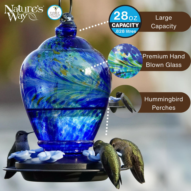 Load image into Gallery viewer, Spring Rain Artisan Handblown Glass Gravity Hummingbird Feeder
