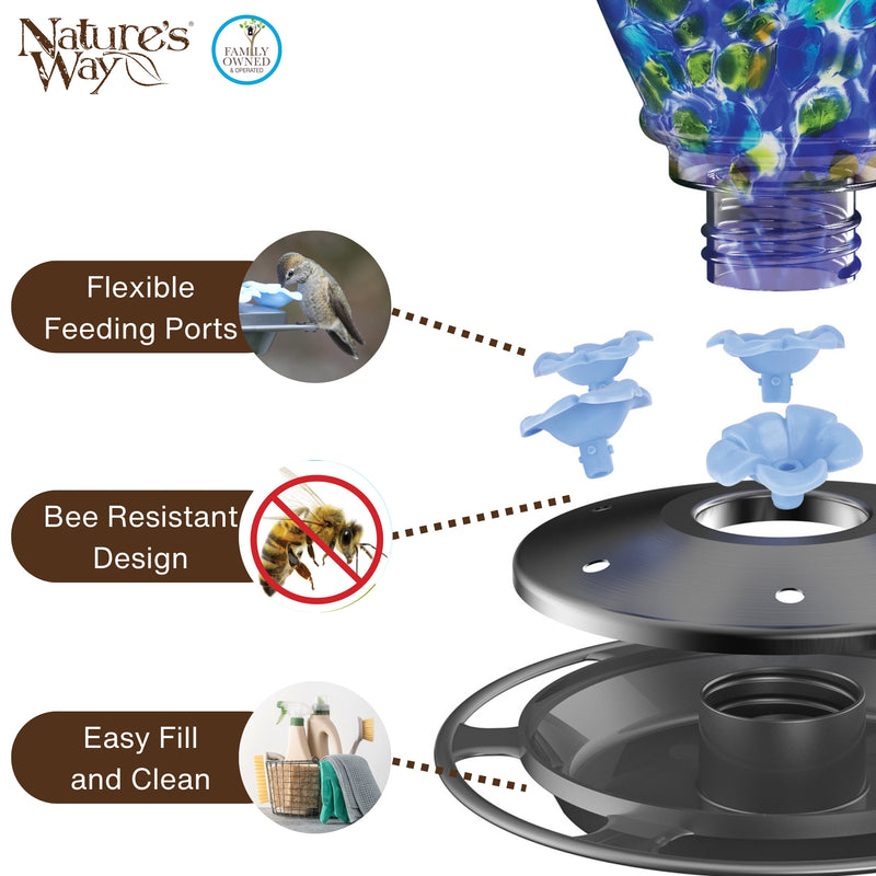 Load image into Gallery viewer, Spring Rain Artisan Handblown Glass Gravity Hummingbird Feeder
