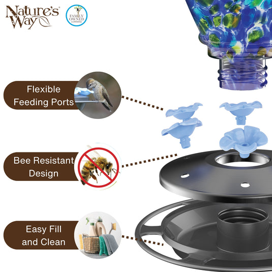 Spring Rain Artisan Handblown Glass Gravity Hummingbird Feeder