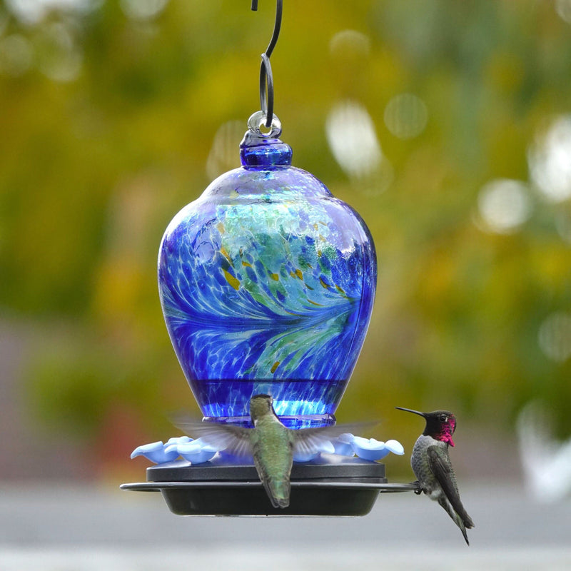 Load image into Gallery viewer, Spring Rain Artisan Handblown Glass Gravity Hummingbird Feeder
