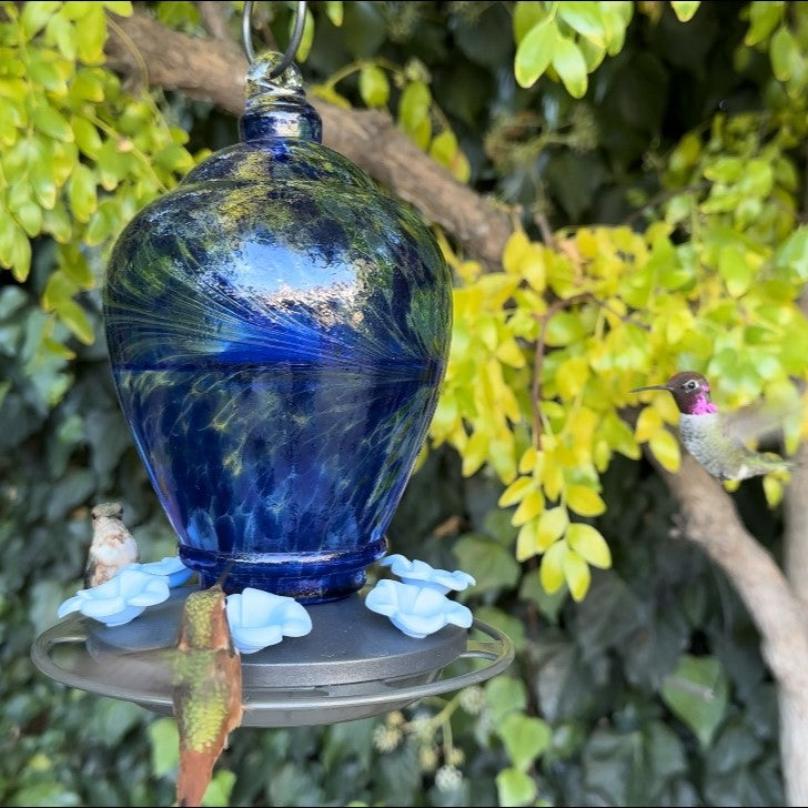 Load image into Gallery viewer, Spring Rain Artisan Handblown Glass Gravity Hummingbird Feeder
