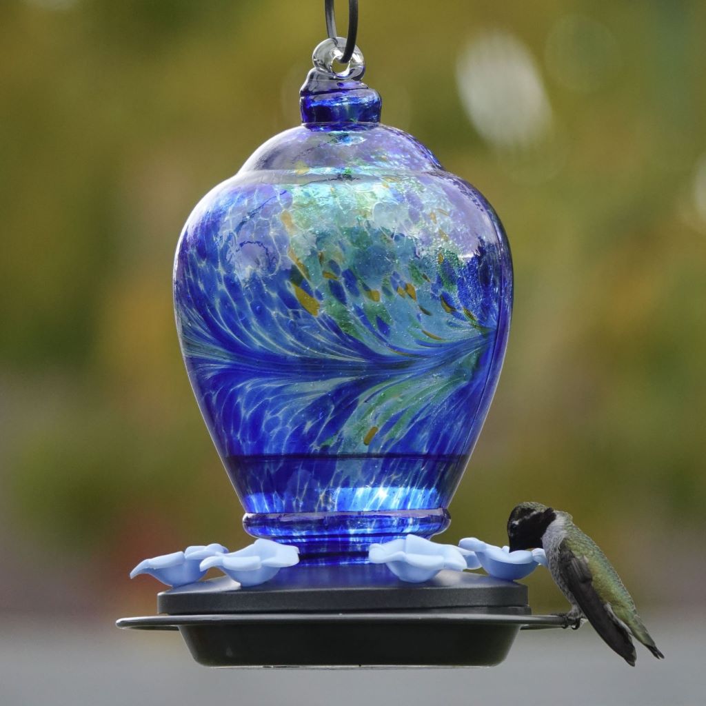 Handcrafted Sheltered Blue Basket Hummingbird Feeder