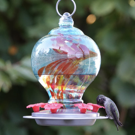 Sunny Day Artisan Handblown Glass Gravity Hummingbird Feeder