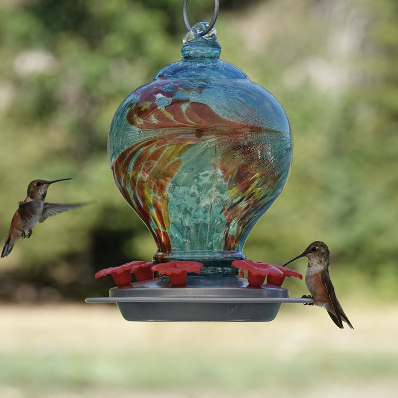 Load image into Gallery viewer, Sunny Day Artisan Handblown Glass Gravity Hummingbird Feeder
