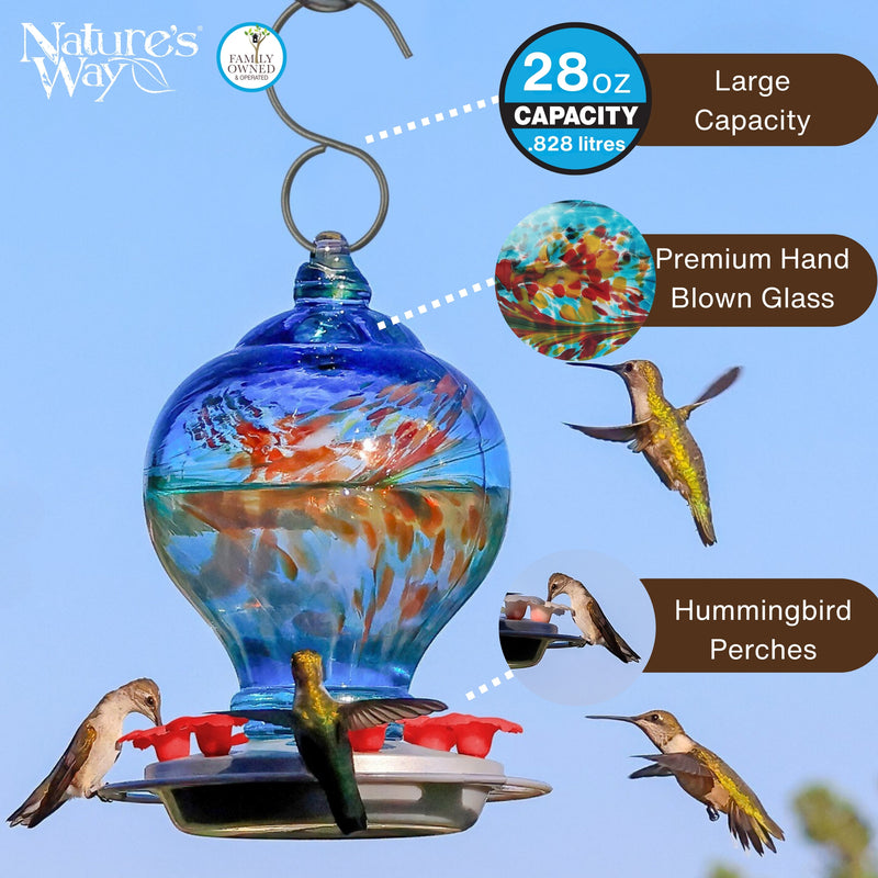 Load image into Gallery viewer, Sunny Day Artisan Handblown Glass Gravity Hummingbird Feeder
