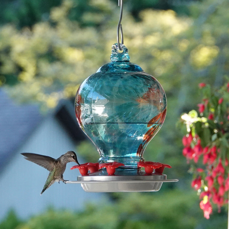 Load image into Gallery viewer, Sunny Day Artisan Handblown Glass Gravity Hummingbird Feeder
