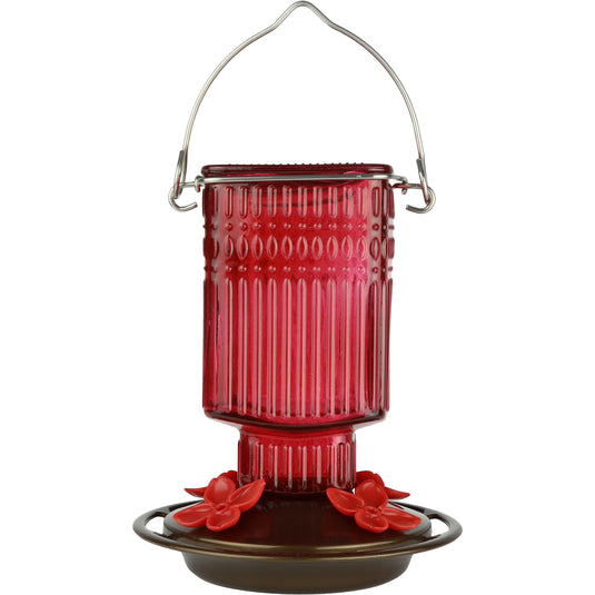 Red Dahlia Antique Glass Gravity Hummingbird Feeder