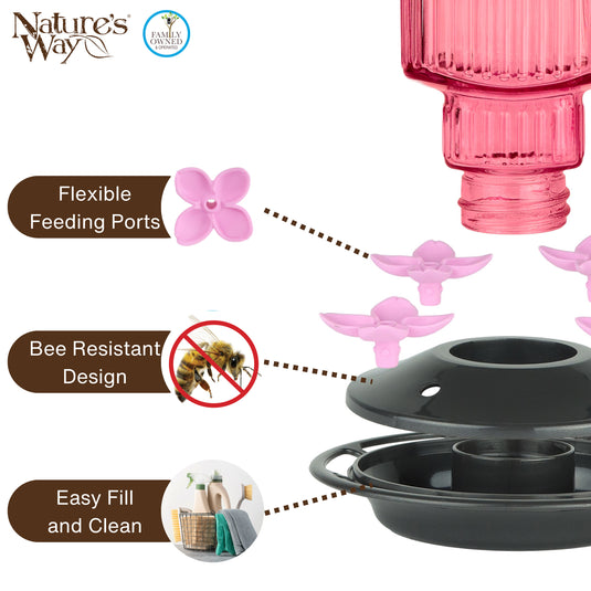 Pink Petal Antique Hummingbird Gravity Feeder