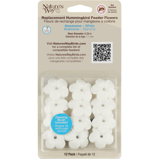 White Anemone Hummingbird Feeder Replacement Flowers w/ Cleaning Brush - Anemone, 12 ct