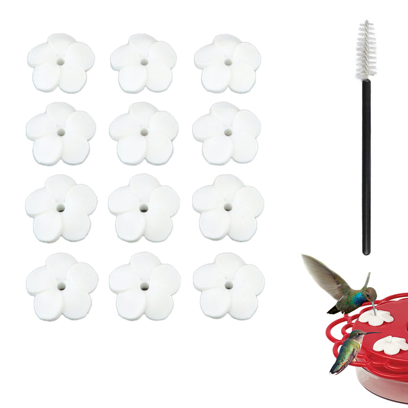 Load image into Gallery viewer, White Anemone Hummingbird Feeder Replacement Flowers w/ Cleaning Brush - Anemone, 12 ct
