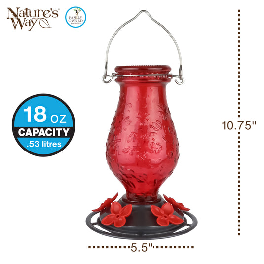 Vintage Charm Embossed Glass Hummingbird Feeder