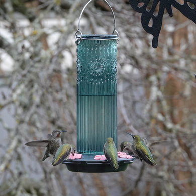 Antique Glass Gravity Hummingbird Feeder