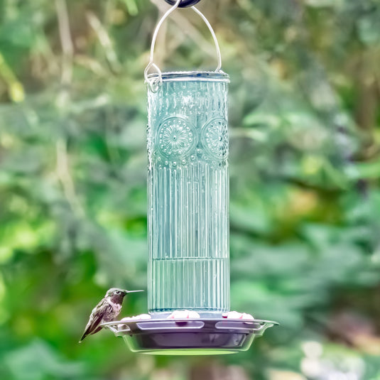 Antique Glass Gravity Hummingbird Feeder
