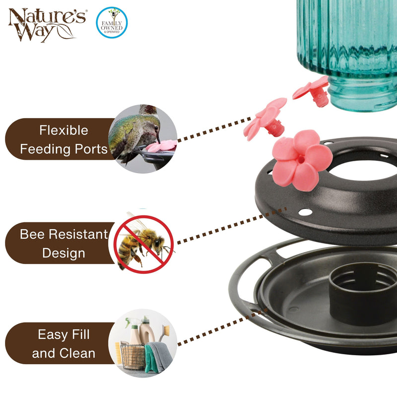 Load image into Gallery viewer, Antique Teal Glass Gravity Hummingbird Feeder
