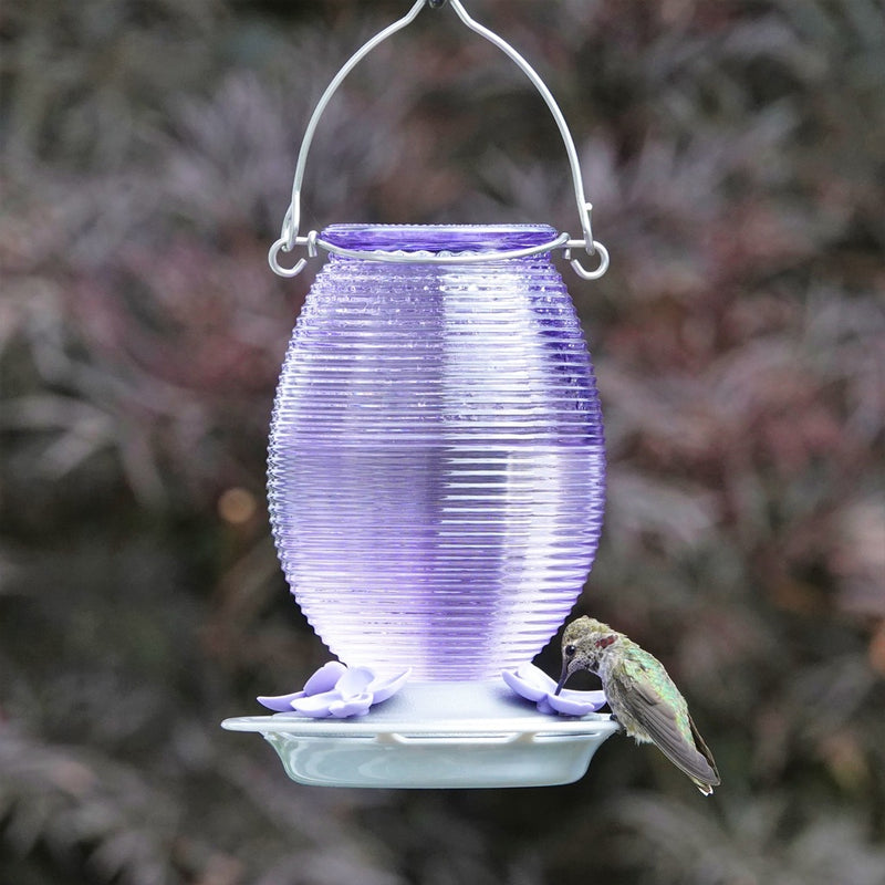Load image into Gallery viewer, Lilac Dreams Antique Glass Gravity Hummingbird Feeder - 29 oz (Model# ANTGHF5)
