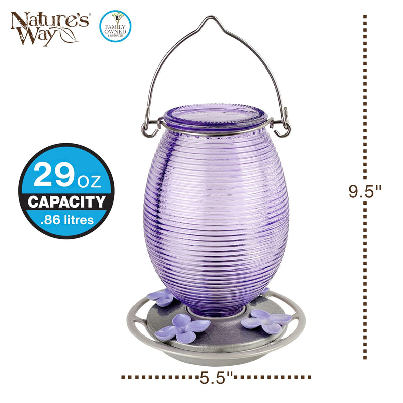 Load image into Gallery viewer, Lilac Dreams Antique Glass Gravity Hummingbird Feeder
