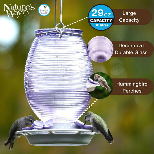Lilac Dreams Antique Glass Gravity Hummingbird Feeder