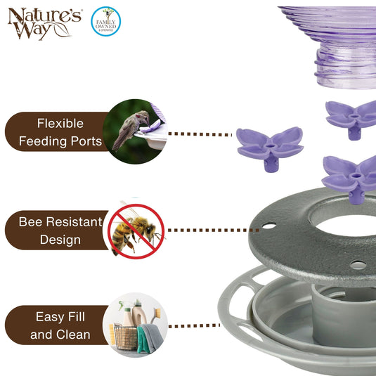 Lilac Dreams Antique Glass Gravity Hummingbird Feeder