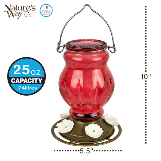 Ruby Visions Antique Glass Gravity Hummingbird Feeder