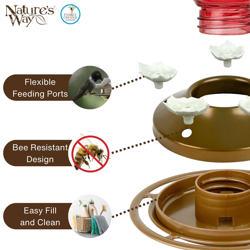 Load image into Gallery viewer, Ruby Visions Antique Glass Gravity Hummingbird Feeder
