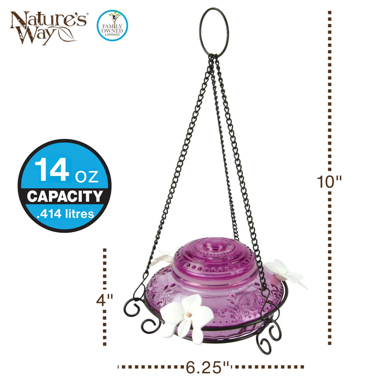 Load image into Gallery viewer, Plum Antique Glass Top-Fill Dish Hummingbird Feeder
