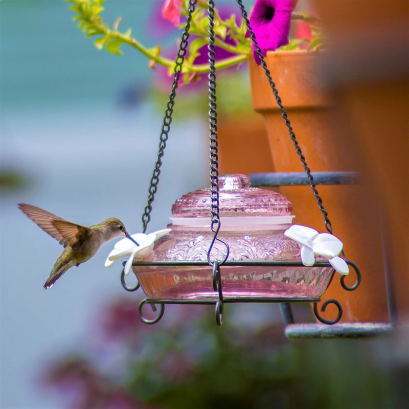 Load image into Gallery viewer, Plum Antique Glass Top-Fill Dish Hummingbird Feeder
