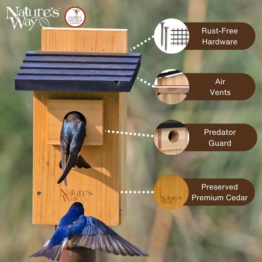 Cedar Bluebird House with Viewing Window and Clean-Out Door