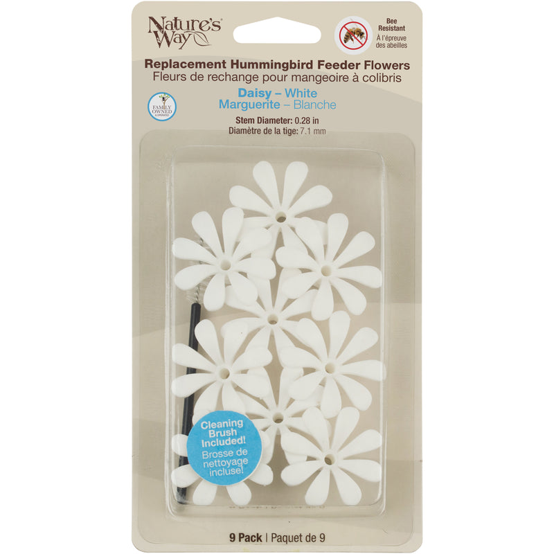 Load image into Gallery viewer, White Daisy Hummingbird Feeder Replacement Flowers w/ Cleaning Brush - 9 ct
