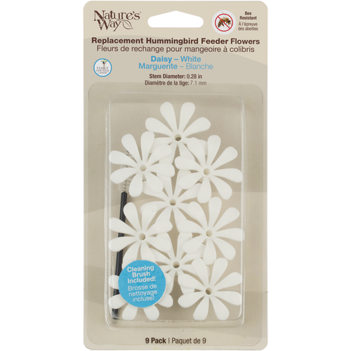 Hummingbird Feeder Replacement Flowers w/ Cleaning Brush - Daisy, White, 9