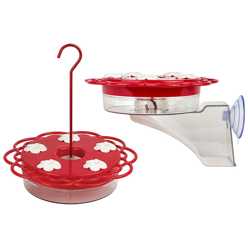 Load image into Gallery viewer, 2-in-1 Red Plastic Hanging Dish or Window Mount Hummingbird Feeder

