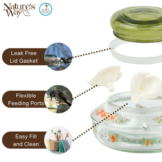 Decorative Glass Top-Fill Hummingbird Feeder - Gardenia Bouquet