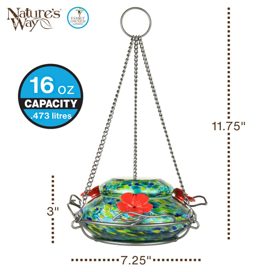 Spring Rain Illuminated Handblown Glass Top-Fill Hummingbird Feeder