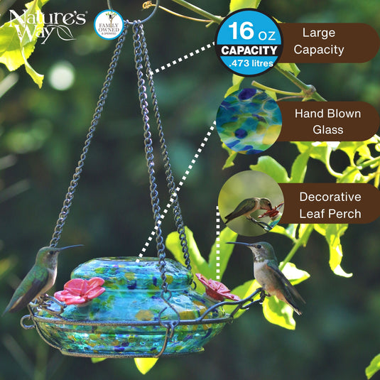 Spring Rain Illuminated Handblown Glass Top-Fill Hummingbird Feeder