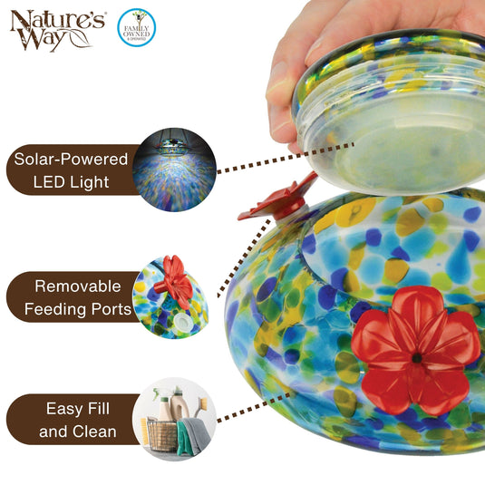 Spring Rain Illuminated Handblown Glass Top-Fill Hummingbird Feeder