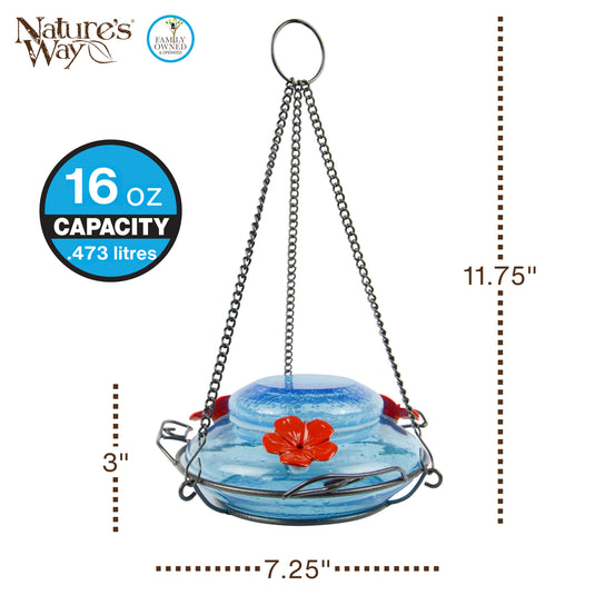 Mason Jar Blue Handblown Glass Top-Fill Dish Hummingbird Feeder