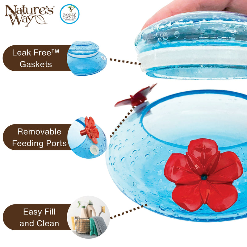 Load image into Gallery viewer, Mason Jar Blue Handblown Glass Top-Fill Dish Hummingbird Feeder
