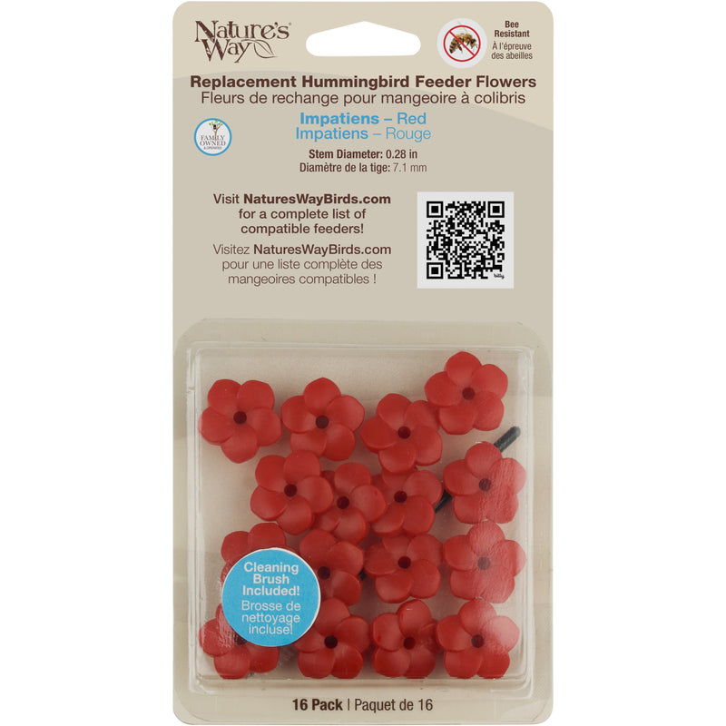 Load image into Gallery viewer, Red Impatiens Hummingbird Feeder Replacement Flowers w/ Cleaning Brush, 16 ct
