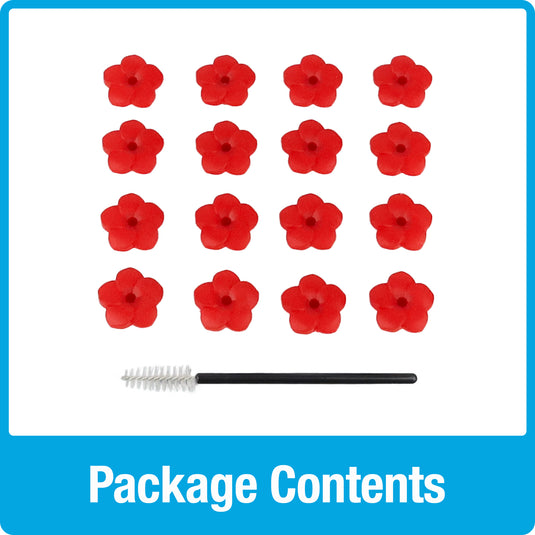 Hummingbird Feeder Replacement Flowers w/ Cleaning Brush - Impatiens, Red, 16