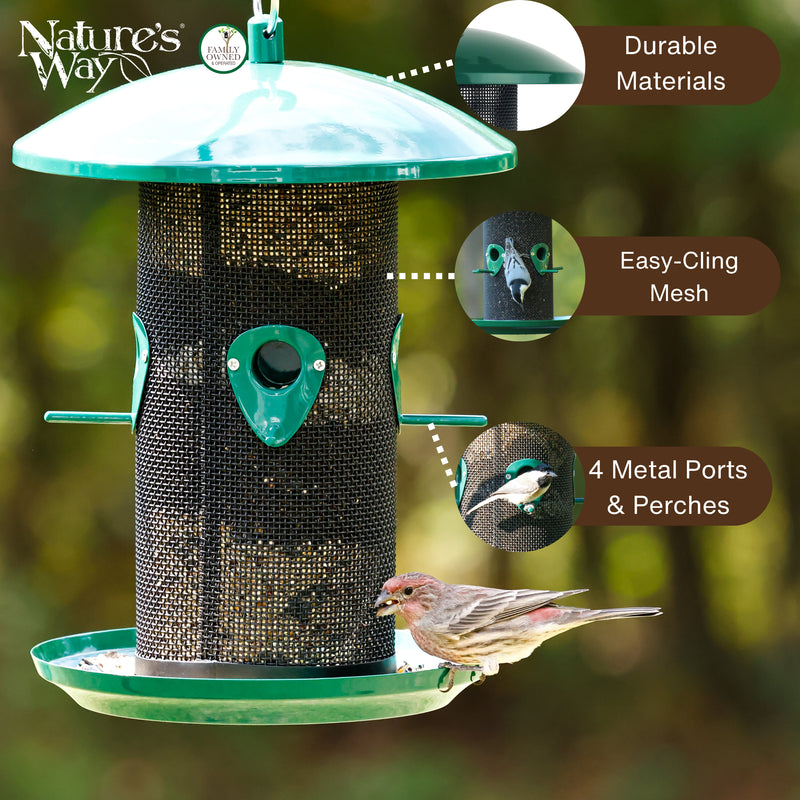 Load image into Gallery viewer, Perch If You Please Verdigris Metal Mesh Mixed Seed Bird Feeder
