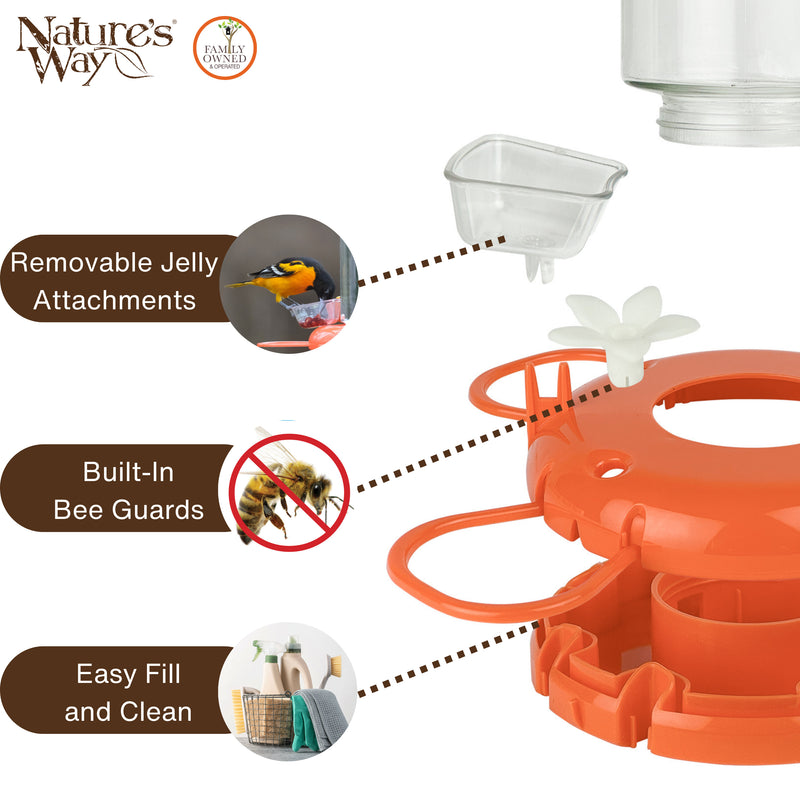 Load image into Gallery viewer, Orange Blossom Glass Oriole Feeder w/ Jelly Attachments
