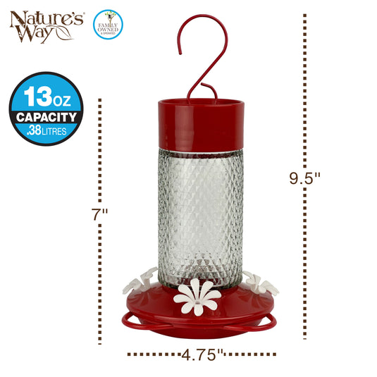 Charming Cherry Glass Gravity Hummingbird Feeder