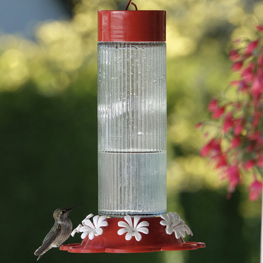 Ribbed Rose Glass Gravity Hummingbird Feeder