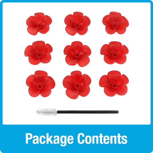 Hummingbird Feeder Replacement Flowers w/ Cleaning Brush - Tulip, Red, 9