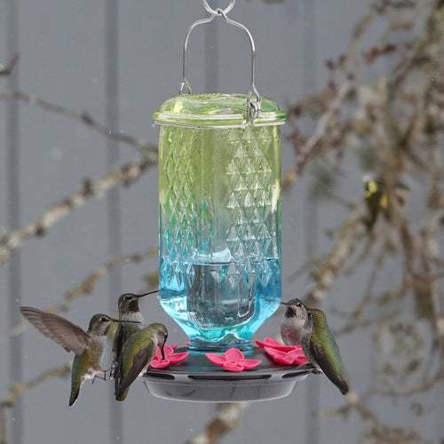 Seafoam Ombre Column Antique Glass Hummingbird Gravity Feeder