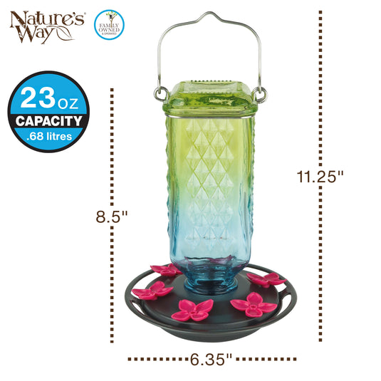 Seafoam Ombre Column Antique Glass Gravity Hummingbird Feeder