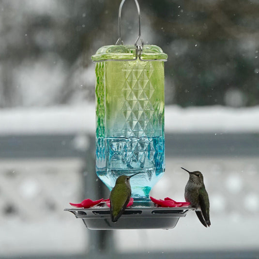 Seafoam Ombre Column Antique Glass Gravity Hummingbird Feeder