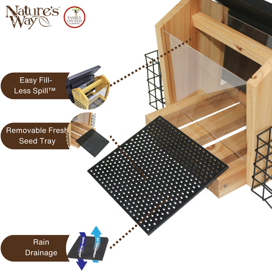 Cedar 3 QT Hopper Feeder w/ 2 Suet Cages